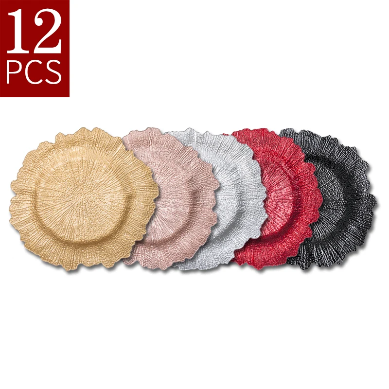 

Оптовая продажа, недорогая Роскошная элегантная пластиковая черная, красная, серебряная, розовая, Золотая тарелка с рифом для зарядки для с...