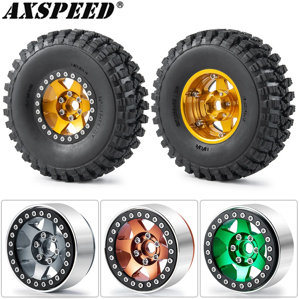 

Комплект колес AXSPEED, 4 шт., 1,9 дюйма, шин, резиновые шины 106 мм, металлический обод колеса Beadlock для 1/10 RC Crawler Axial SCX10 Traxxas TRX4, детали