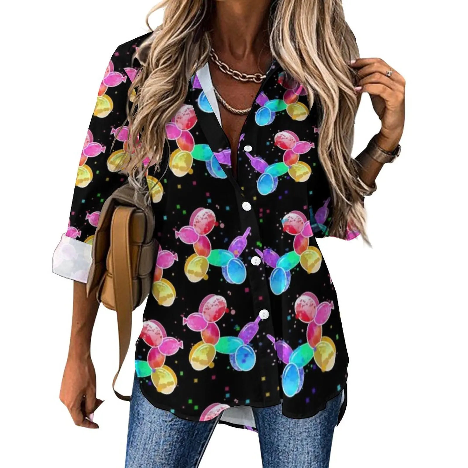 

Rainbow Animal Casual Blouse Long Sleeve Balloon Dogs Print Kawaii Blouses Women Basic Oversize Shirts Graphic Top Birthday Gift