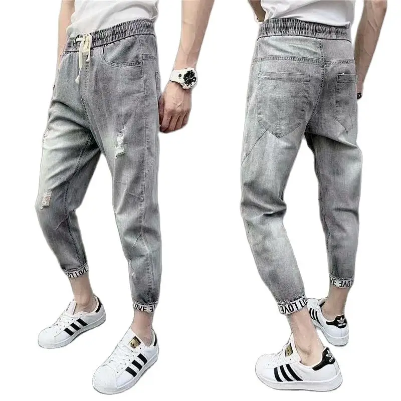 

Wholesale 2022 Fashion Elastic Waist Washing Men's Trousers Men's Cowboy Teenagers Feet Pants Jeans Men's Social People Pants