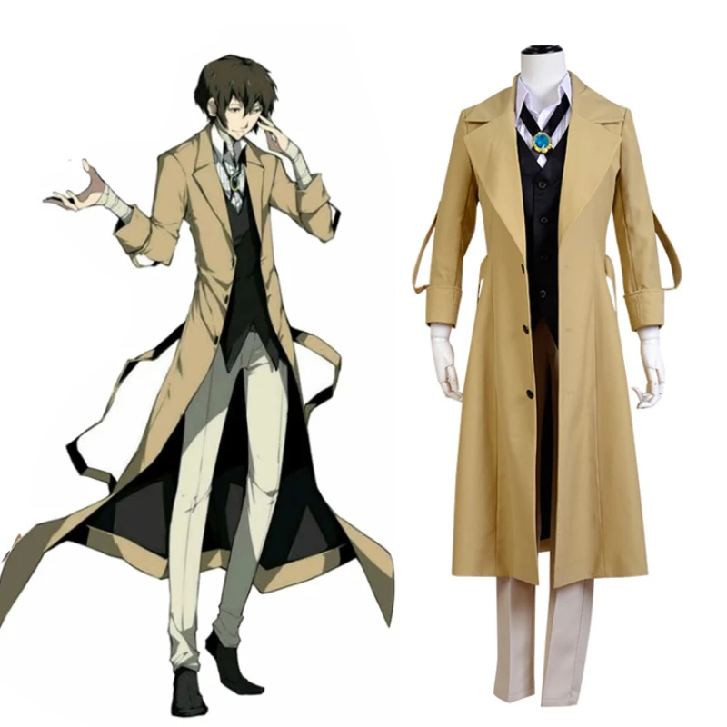 

Новинка 2022, костюм для косплея Bungo Stray Dog для мужчин и женщин дазай Осаму, длинный плащ, жилет и брюки, полный комплект, карнавальные костюмы на...