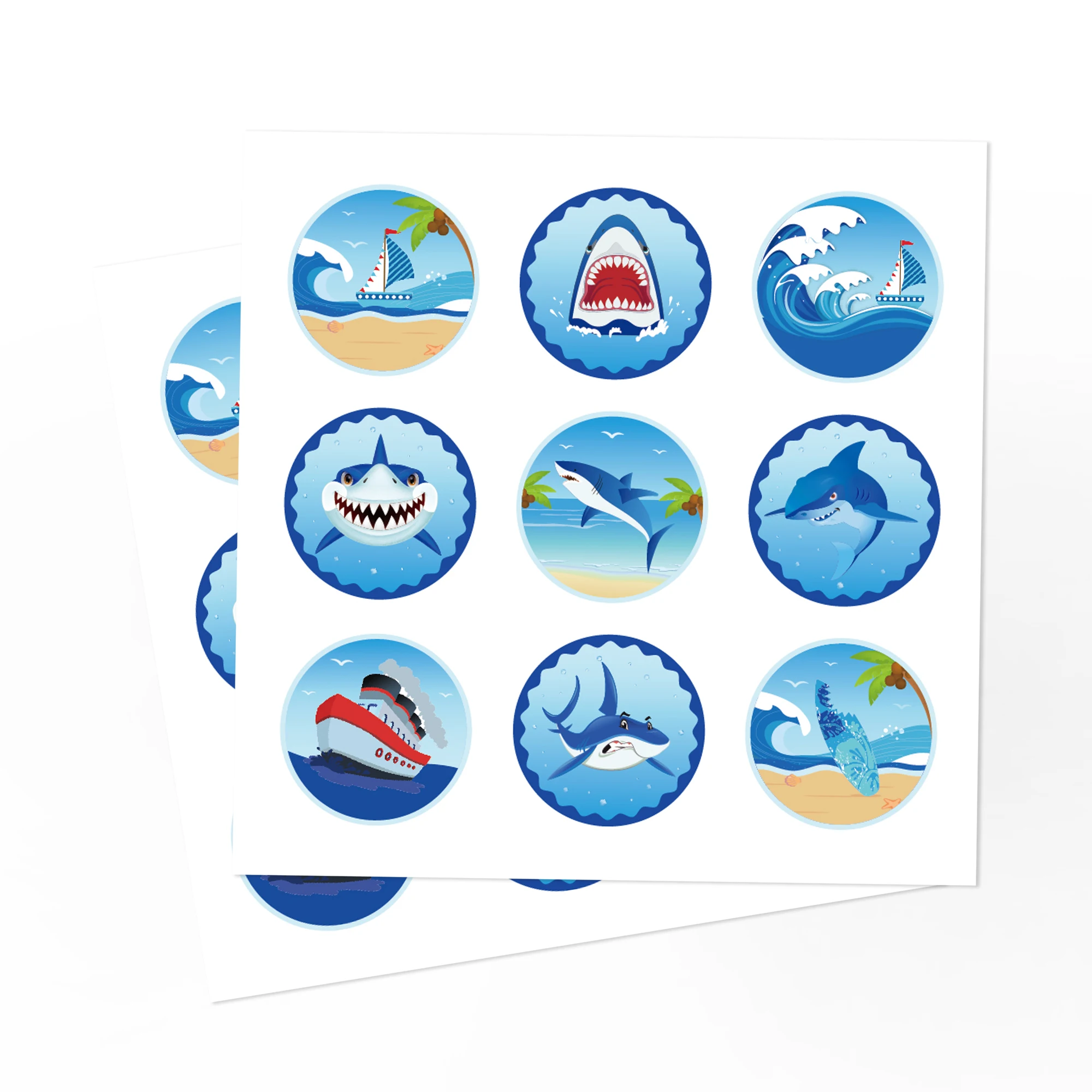 

KK026 180pcs Round Cartoon Shark Anime PVC Graffiti Stickers Kids Luggage Notebook Toys Waterproof Sticker Wholesale Baby Gift