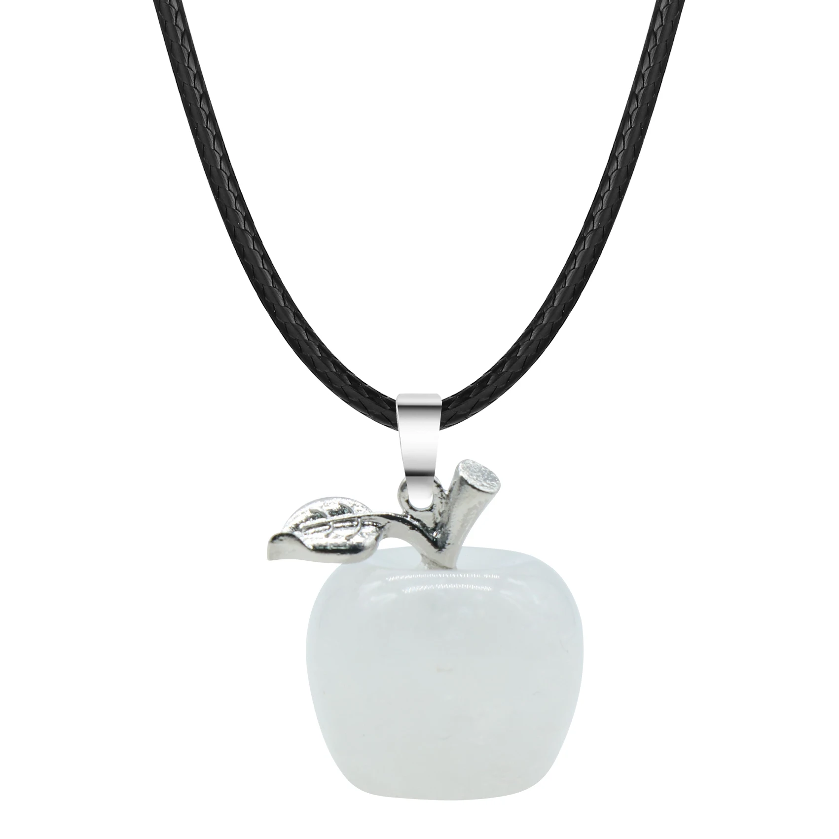 

20MM Apple Shape Crystal Pendant Necklace for Women Girls Kids Healing Chakra Stone Fruits Jewelry