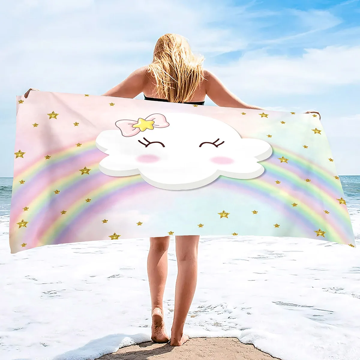 

Cute Cartoon Cloud Sand Free Beach Towel Quick Dry Bath Towel, Sandproof Beach Blanket,Oversized Large Beach Towels for Adults