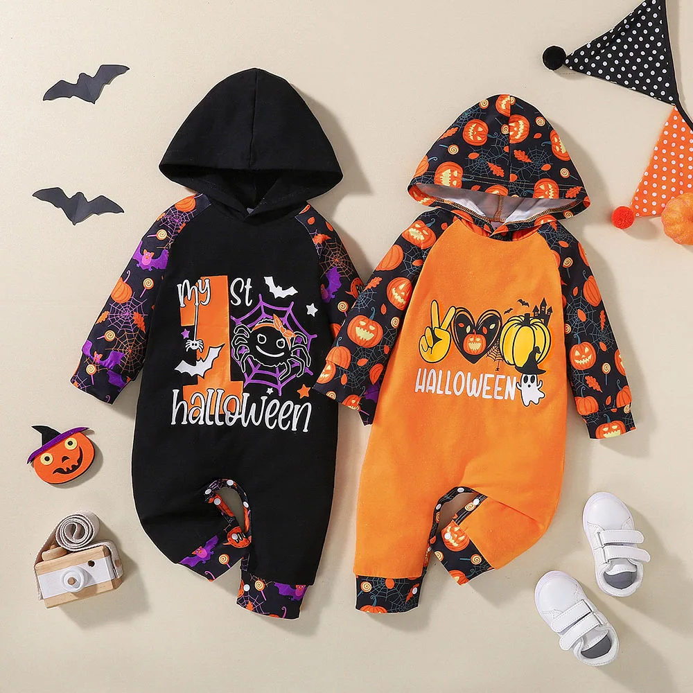 2022 New Halloween Baby Bodysuits, Halloween Theme, Hooded Baby Boy Climbing Suit, Suitable for Babies From 0 to 12 Months