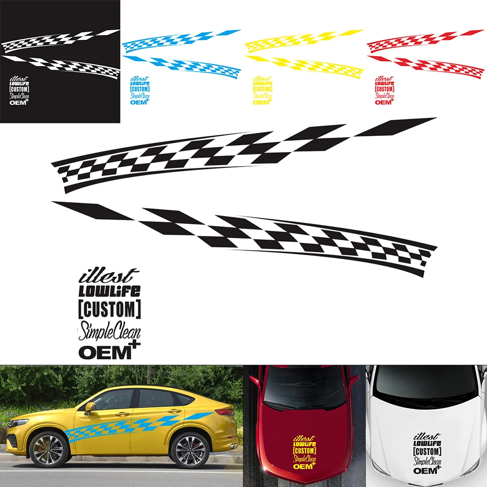 

1 пара 280x33 см ПВХ клетчатый узор автомобильные наклейки s и наклейки креативная установка автомобильные гонки боковые кузова наклейка автом...