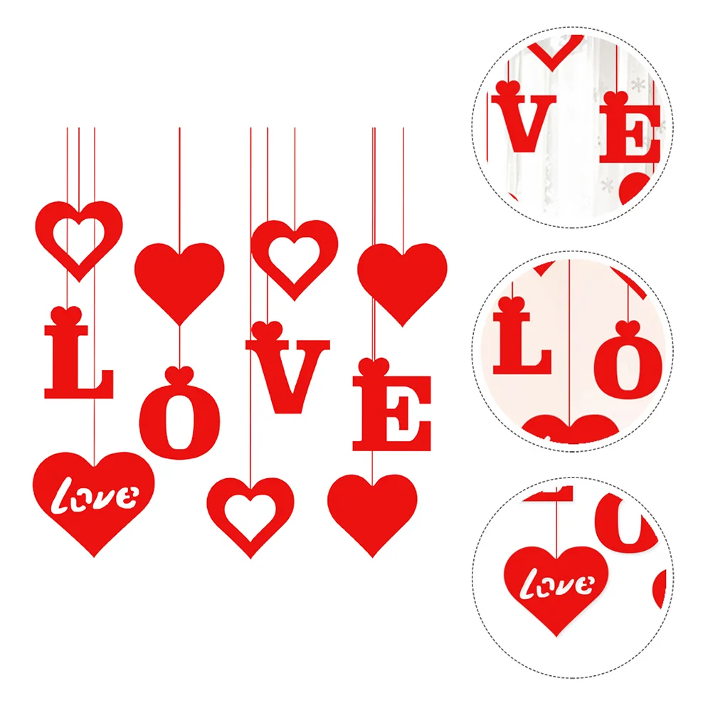 

11 Pcs Valentine's Day Party Decors Felt Hanging LOVE Heart Decorations (Red)