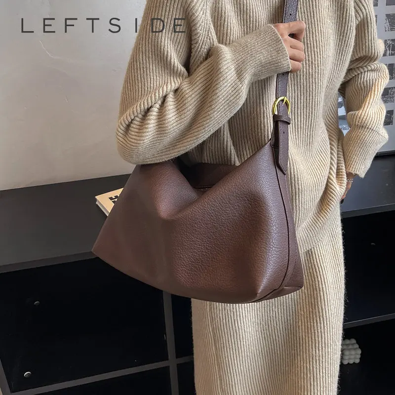 

LEFTSIDE Bucket Crossbody Bags for Women 2022 Winter Fashion Trend Designer Female Big Leather Shoulder Handbags and Purses