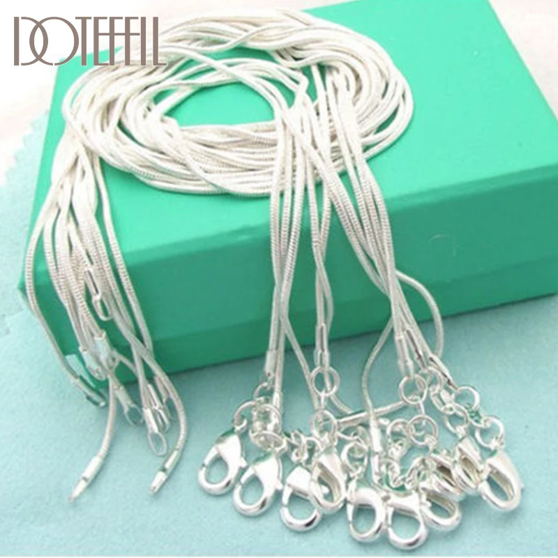 DOTEFFIL 925 Sterling Silver 10pcs/Lot 16/18/20/22/24/26/28/30 Inch 1.2mm Snake Chain Necklace For Woman Man Fashion Jewelry
