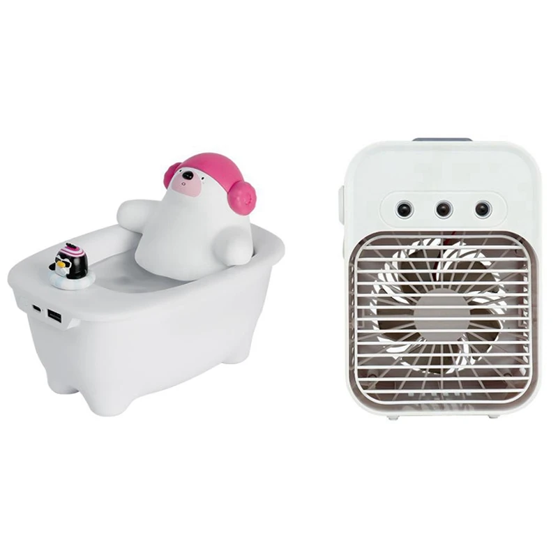 

Air Conditioner, Personal Air Cooler3 Wind Speed Desktop Air Conditioner Fan & 550Ml Air Humidifier USB Bear Shaped