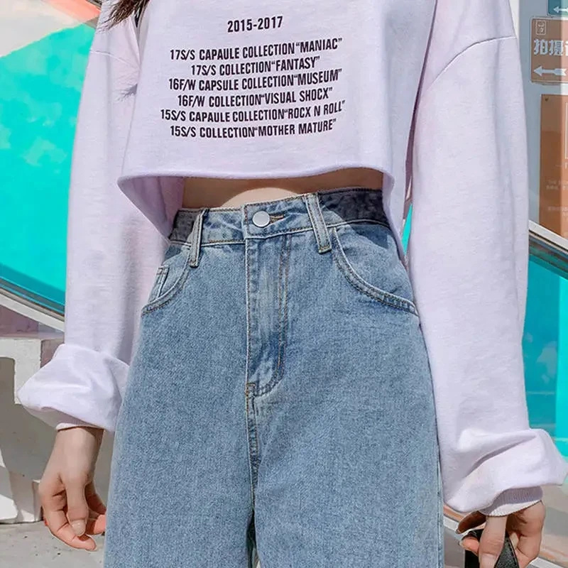 Джинсы женские весна-осень 2022 новые вертикальные прямые широкие брюки с высокой
