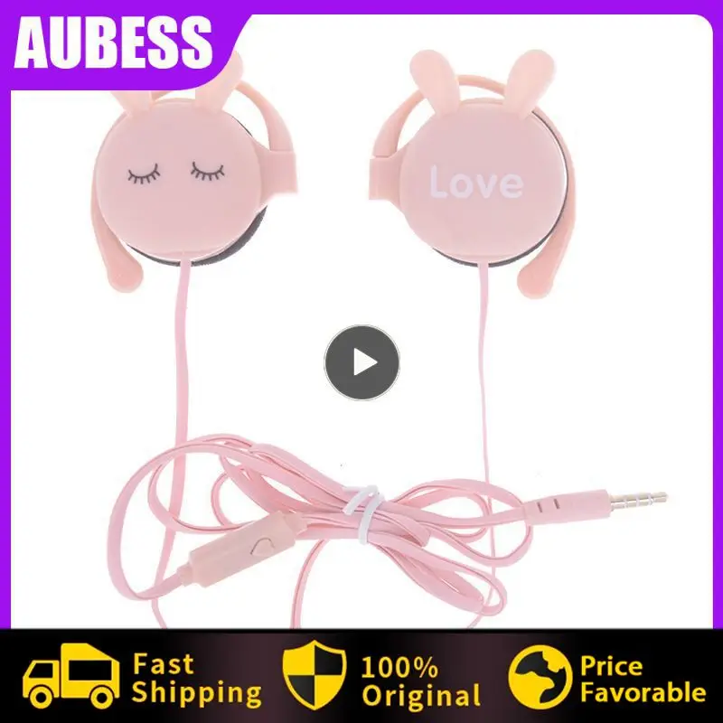 

3,5 мм Мягкие Мультяшные с кроличьими ушками и крючком, проводные наушники, спортивные стереонаушники для бега, шумоподавление, для детей, для девочек