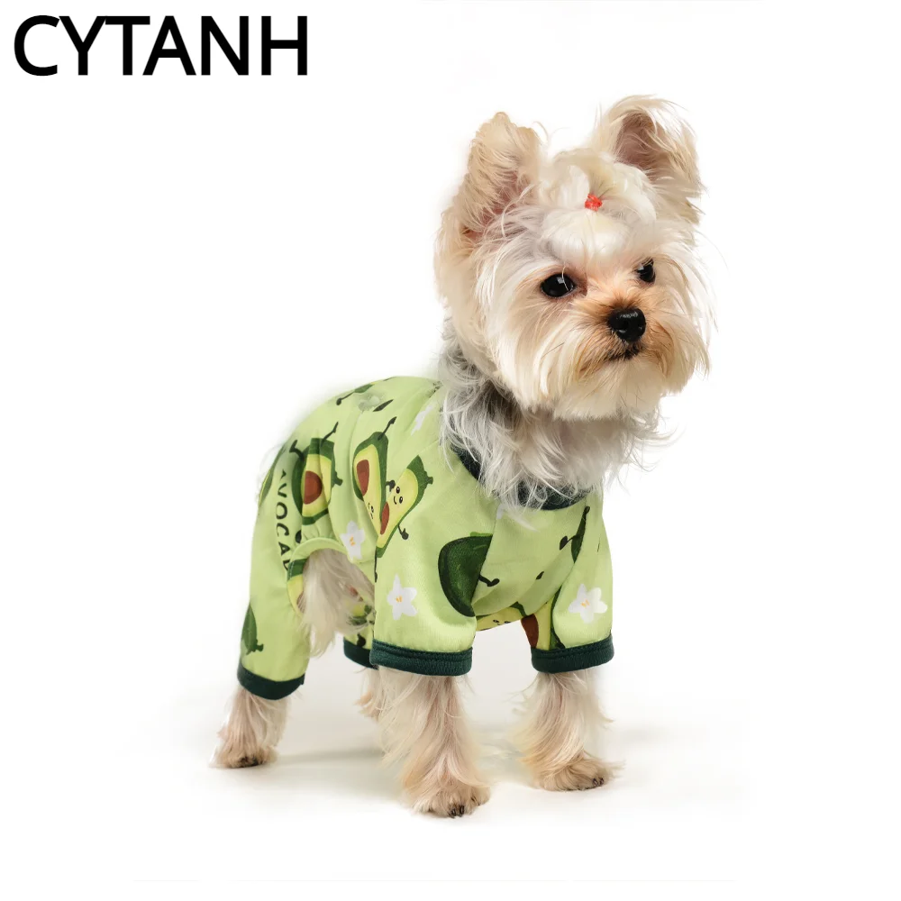 

Spring Summer Pet Dog Clothes Soft Breathable Cuffs Restrained Avocado Cute Print Small Medium Large Costume Green