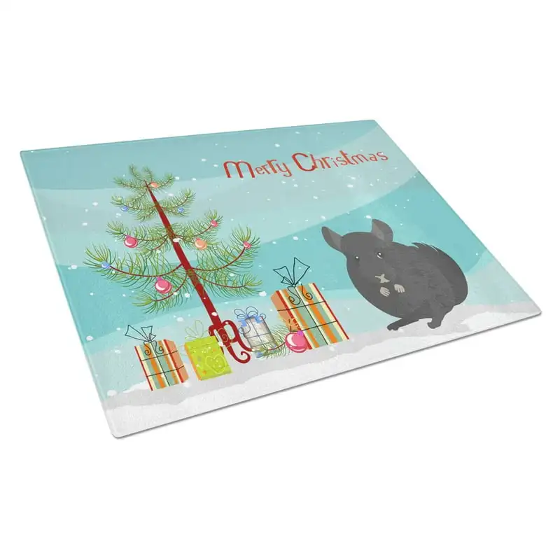 

Treasures CK4433LCB Charcoal Chinchilla Merry Christmas Glass Cutting Board Large, 12H x 16W, multicolor