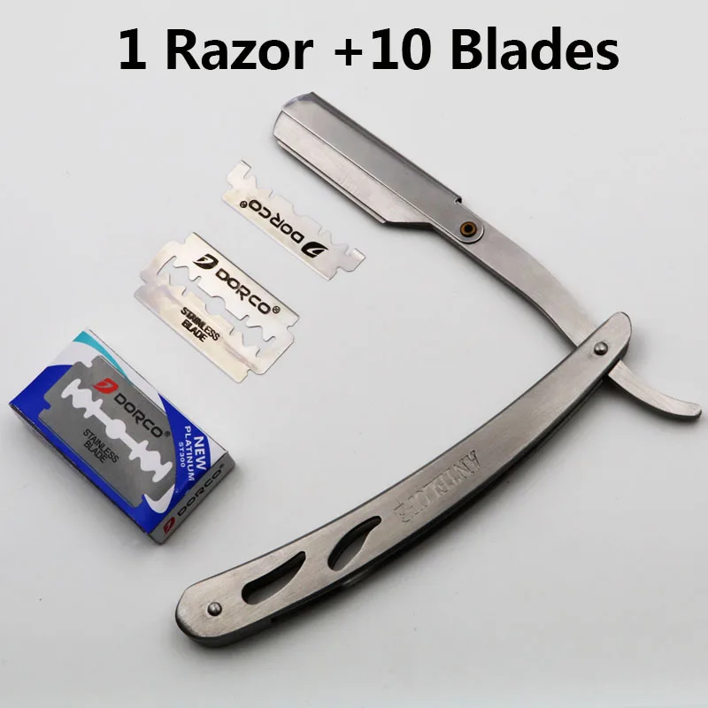 

1 Set Men Straight Barber Edge Steel Razors Folding Shaving Knife Hair Removal Tools with 10 Pcs Blades
