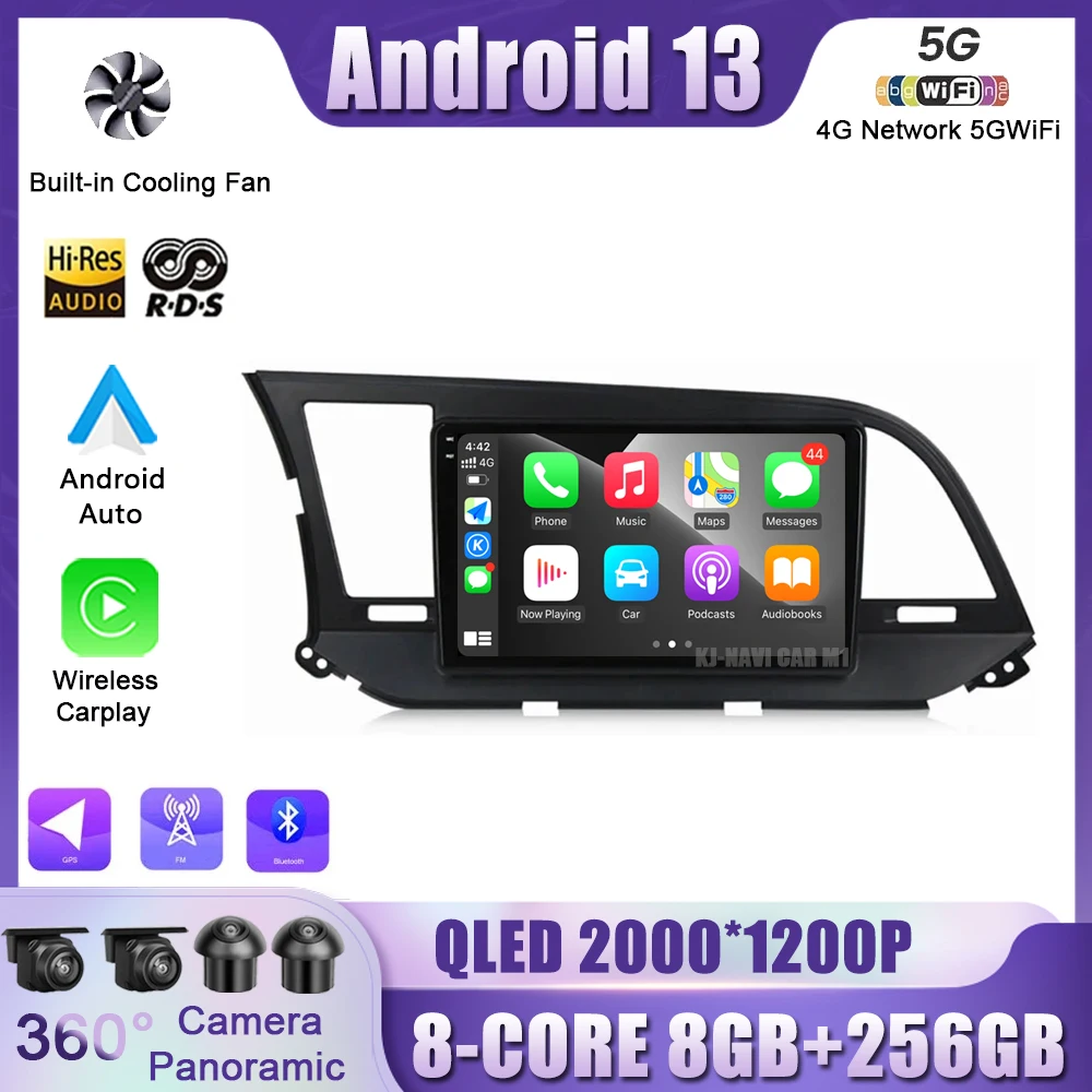 

Автомобильный радиоприемник, мультимедийный плеер, навигация GPS 9 "Android 13 для Hyundai Elantra 6 2015 2016 2017 2018 Carplay 4G WIFI QLED экран