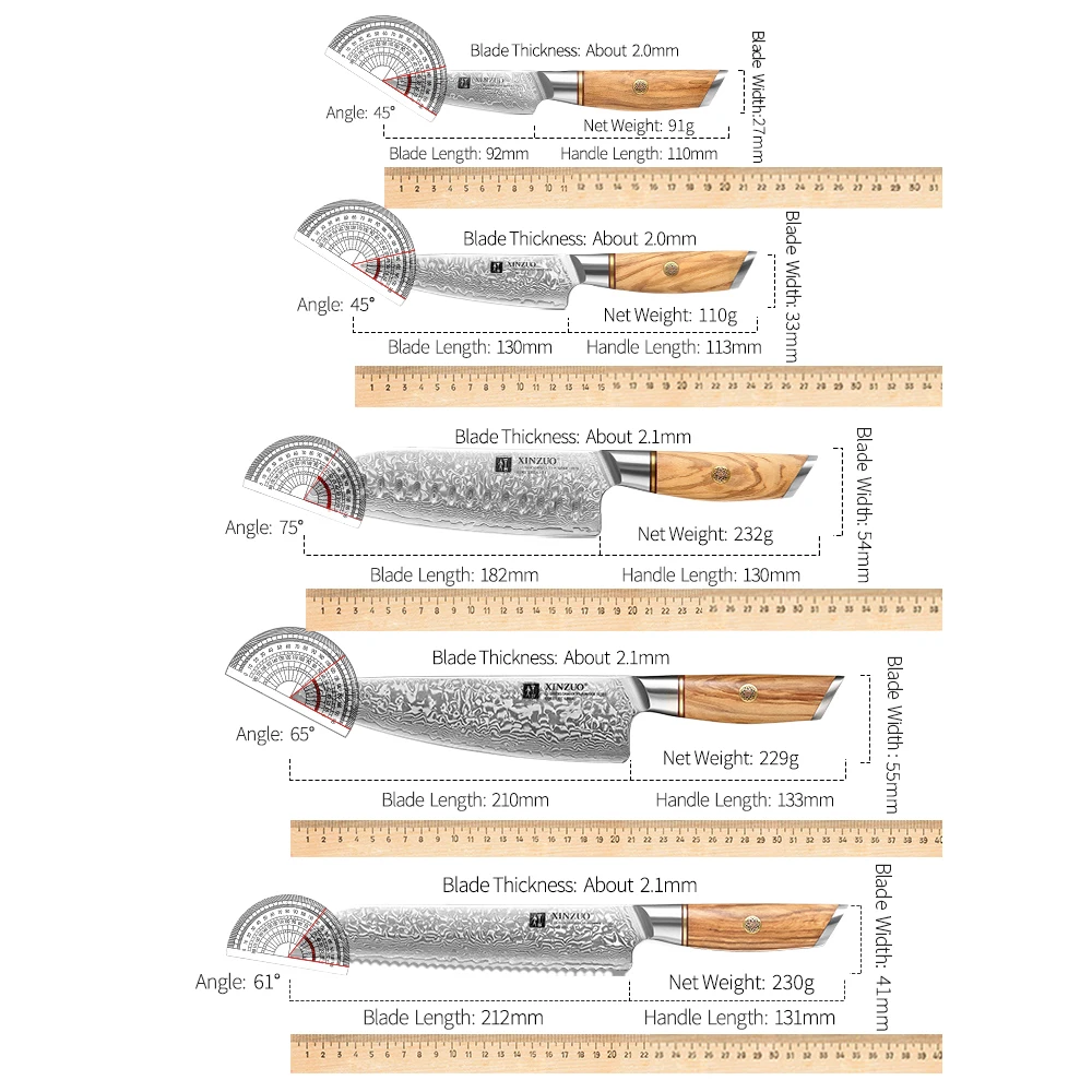 XINZUO 5 шт. набор ножей из тонкой дамасской стали с рисунком лезвия для резки мяса и
