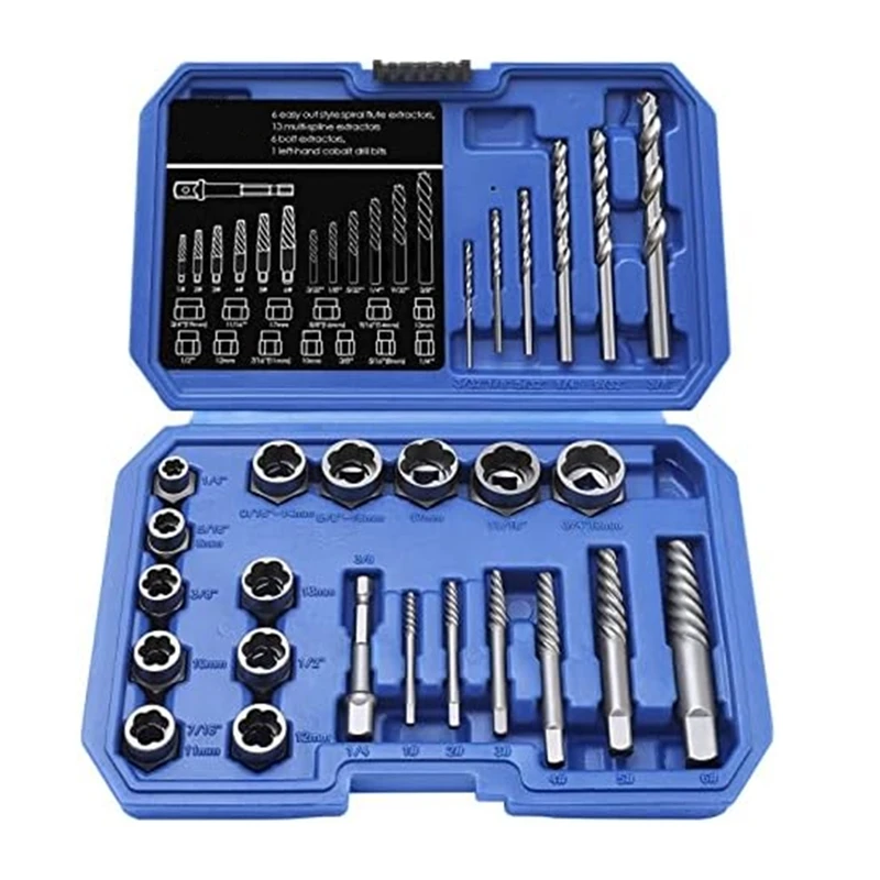 

Drill Bit Bolts Extractor Set With Hex Adapter, Out Broken Lug Nut Extractor Stripped Screw Remover Set