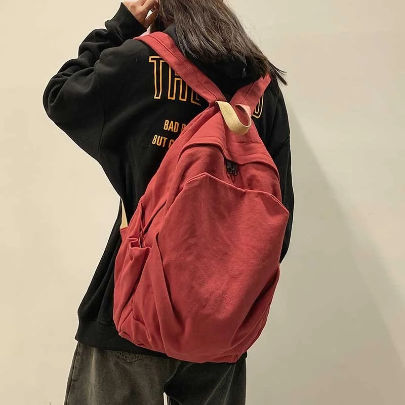 

Women Solid Backpacks Canvas School Bag for Teenage GirlsPreppy College Style Fashion Simple All-match Vintage Korean Backpack