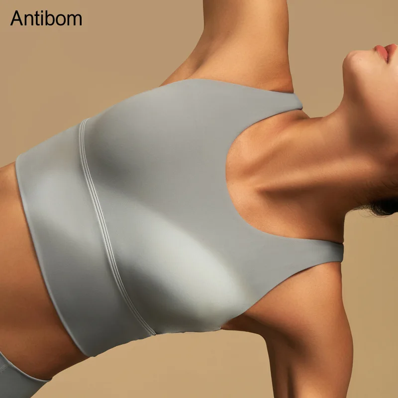 

Antibom Lycra Yoga Bra Women Deep V Beautiful Back Sports Underwear Fitness High-neck Vest Gathered with Chest Pad Sportswear