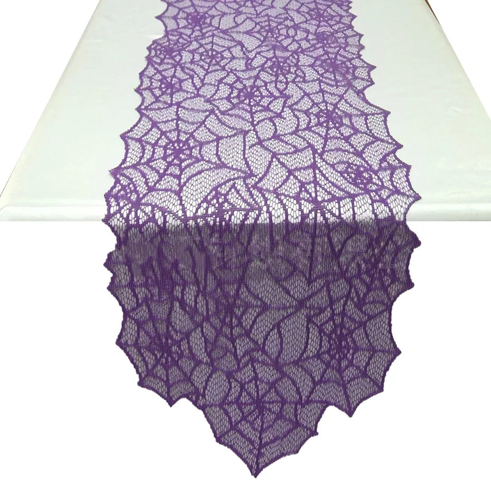 

Halloween Lace Table Runner Purple Spider Web Tablecloth Fireplace Cover Home Cloth Cover Halloween Kitchen Party Desktop Decor
