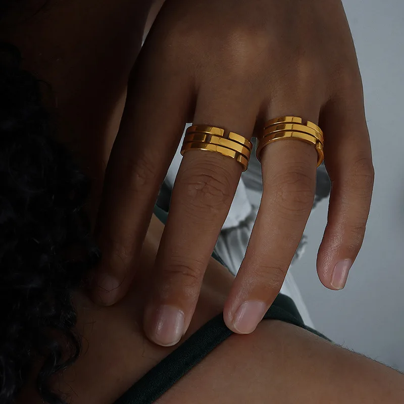 

Baroque Irregular Titanium Steel 18K Gold Plated Trendy Rings For Women Adjustable Wedding Luxury Designer Jewelry Accessories
