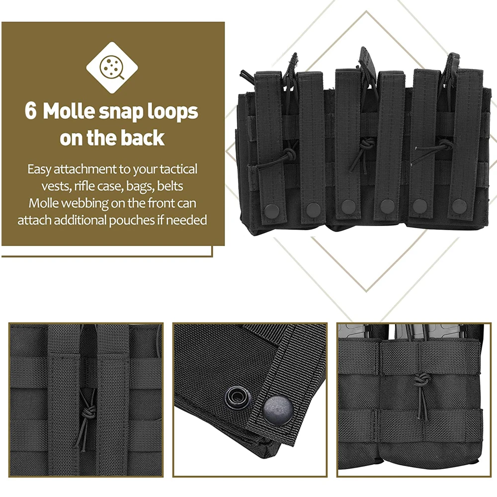 Tactical Molle Triple Magazine Pouch Double-Layer Mag Pouches Universal Cartridge Holder for M4 M14 M16 AK AR
