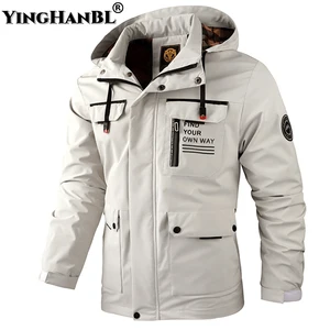 Fashion Men's Casual Windbreaker Jackets Hooded Jacket Man Waterproof Outdoor Soft Shell Winter Coat in India