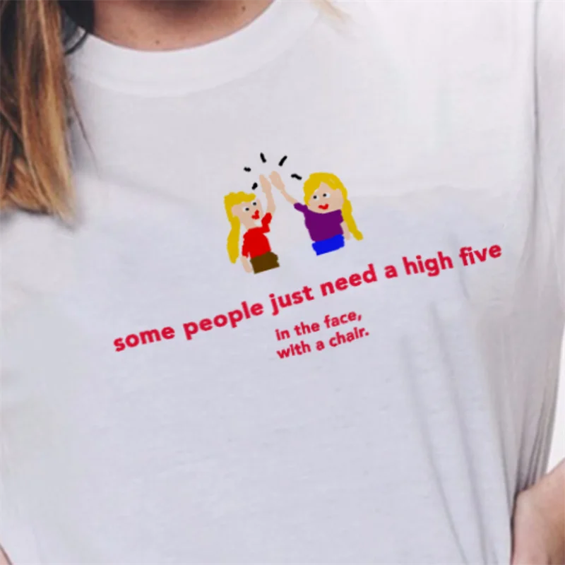 

Some People Just Need A High Five Tee Short Sleeve T-shirts Tops Crop Top Y2k Vintage 90s Woman Clothes for Women Kawaii