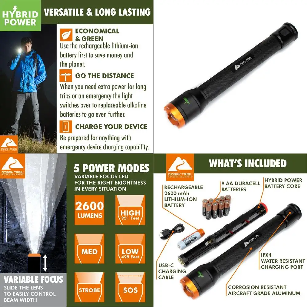 

Powerful, Durable Bright Lumen LED Flashlight Pack with Rechargeable Battery & Long-Lasting Alkaline Batteries - Illumina