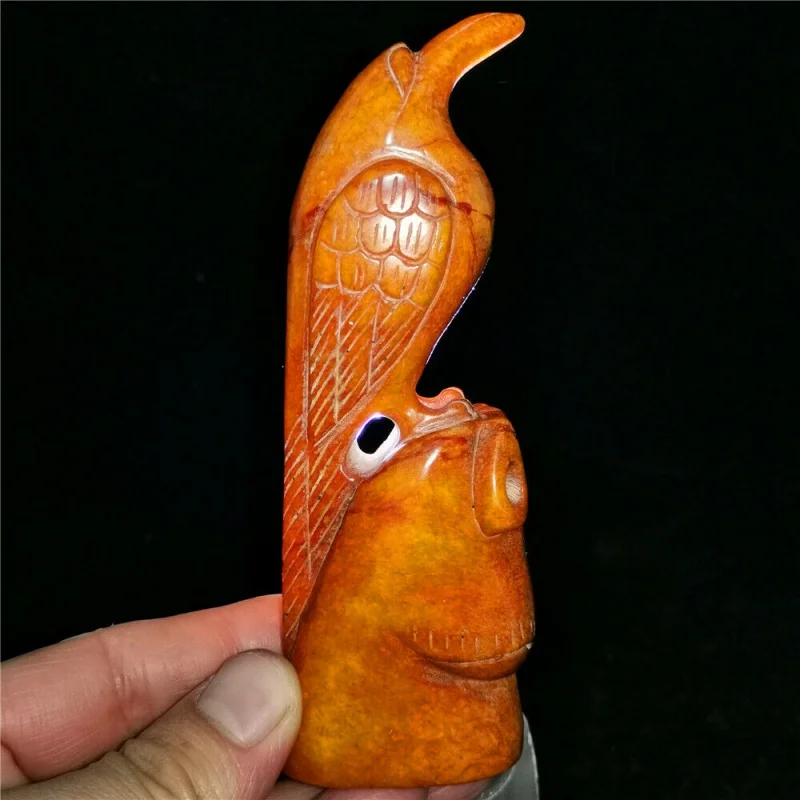 

Chinese old rare jade Jadeite hand-carved pendant necklace statue bird