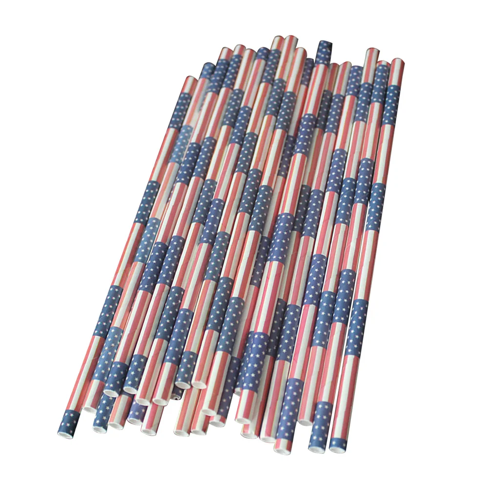 

50pcs Paper Straws American Flag Stars Star and Stripe Drinking Straws for 4th of July Supply Celebration