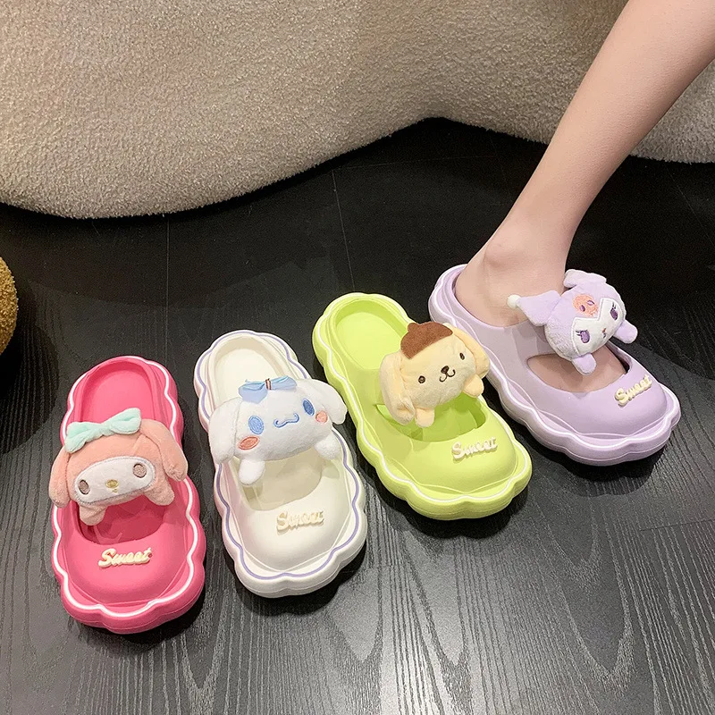 

Милые шлепанцы Sanrio, летние шлепанцы Мэри Джейн, с мультяшным рисунком, модные Универсальные домашние тапочки для пляжа