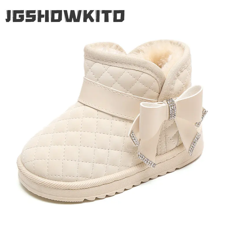 

Kids Snow Boots Girls Warm Boots Ankle Snow Boots Cotton-padded Warm Thick Plush Children Winter Boots Princess Sweet Bow-knot