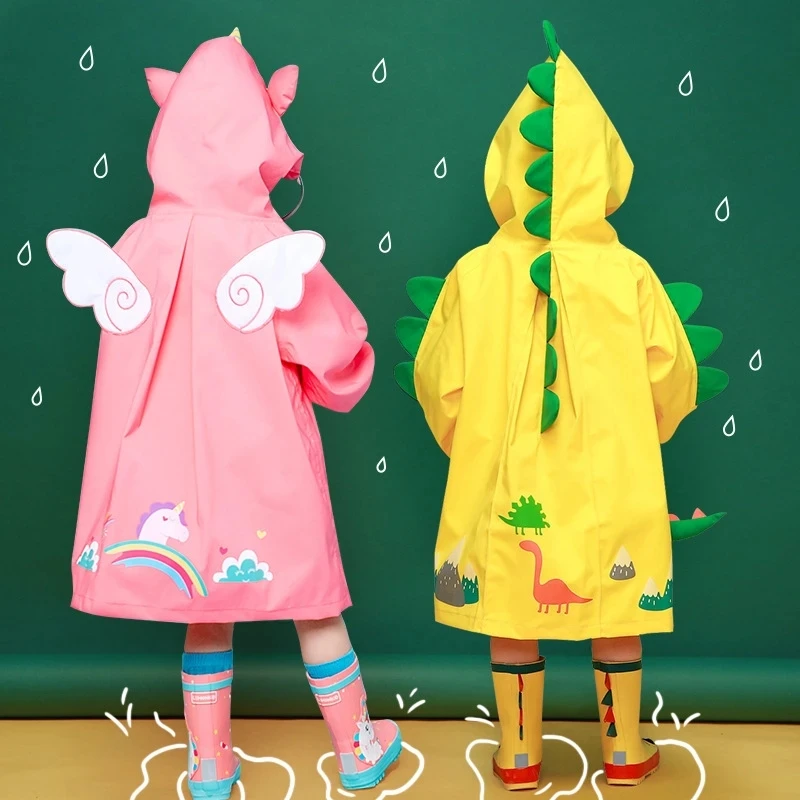 

80-140cm Raincoat Fashion Unicorn Waterproof Raincoat For Kids Boy Girl School Students Rain Poncho Jacket Double Brim