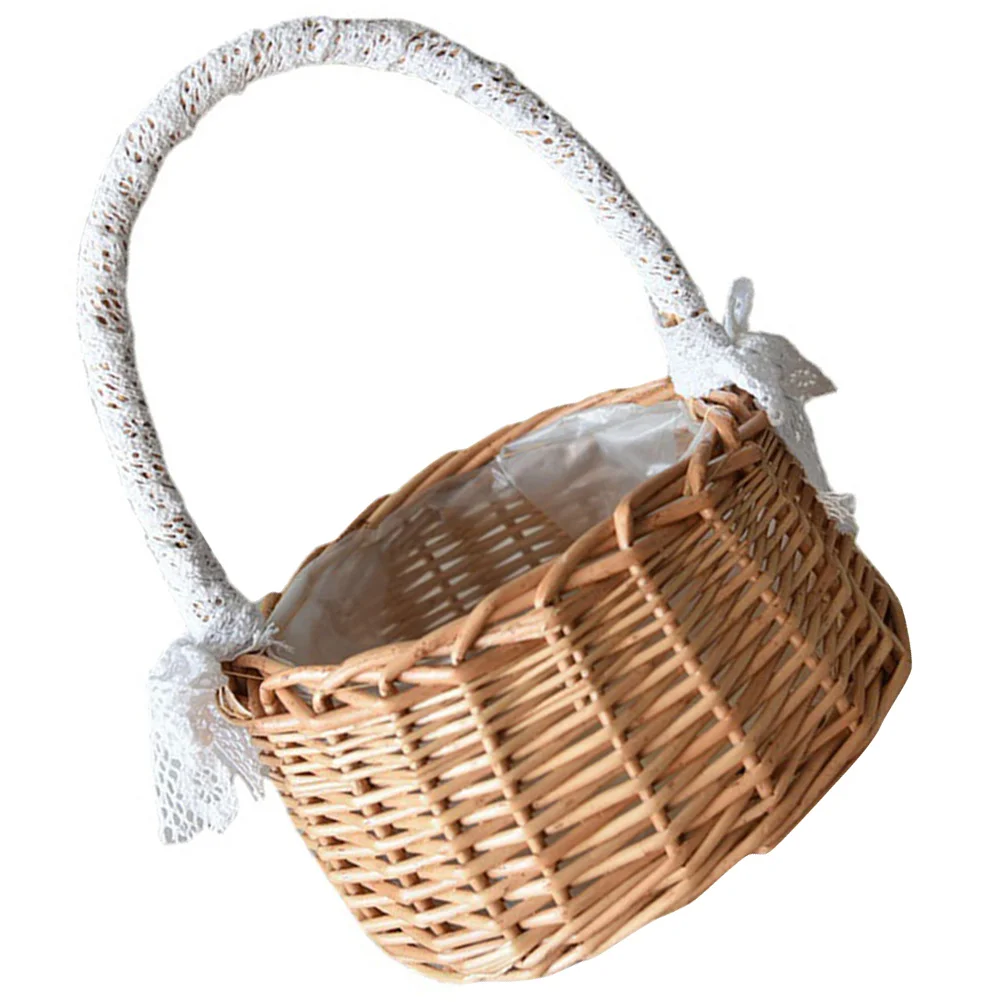 

Basket Flower Woven Rattan Storage Picnic Wicker Baskets Wedding Container Organizer Food Weaving Fruit Easter Egg Girl