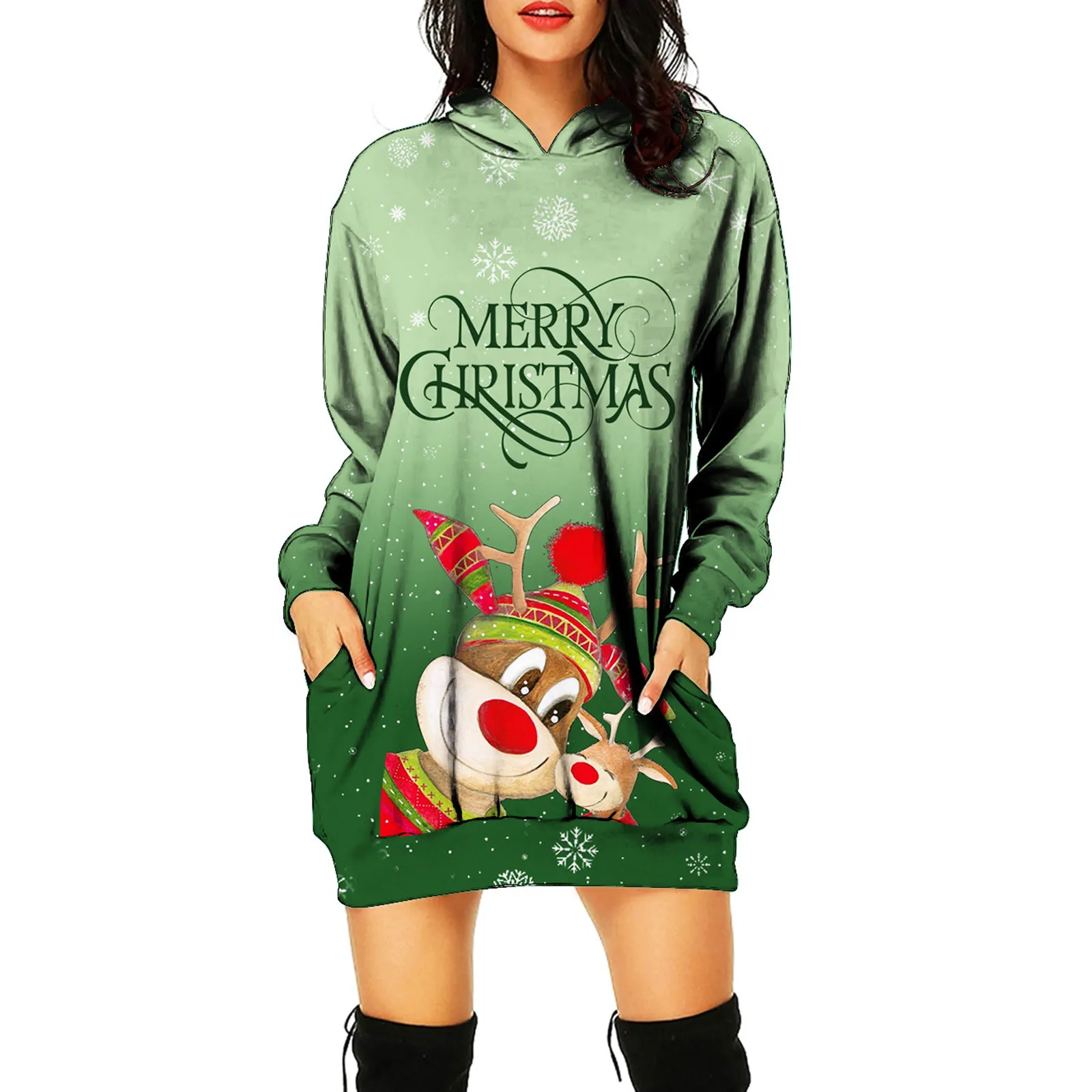 

Womens Fashion Christmas Print Long Sleeve Hoodie Womens Hoodie Pullover Medium Long Top With Pocket Womens Hoodies Sweatshirt