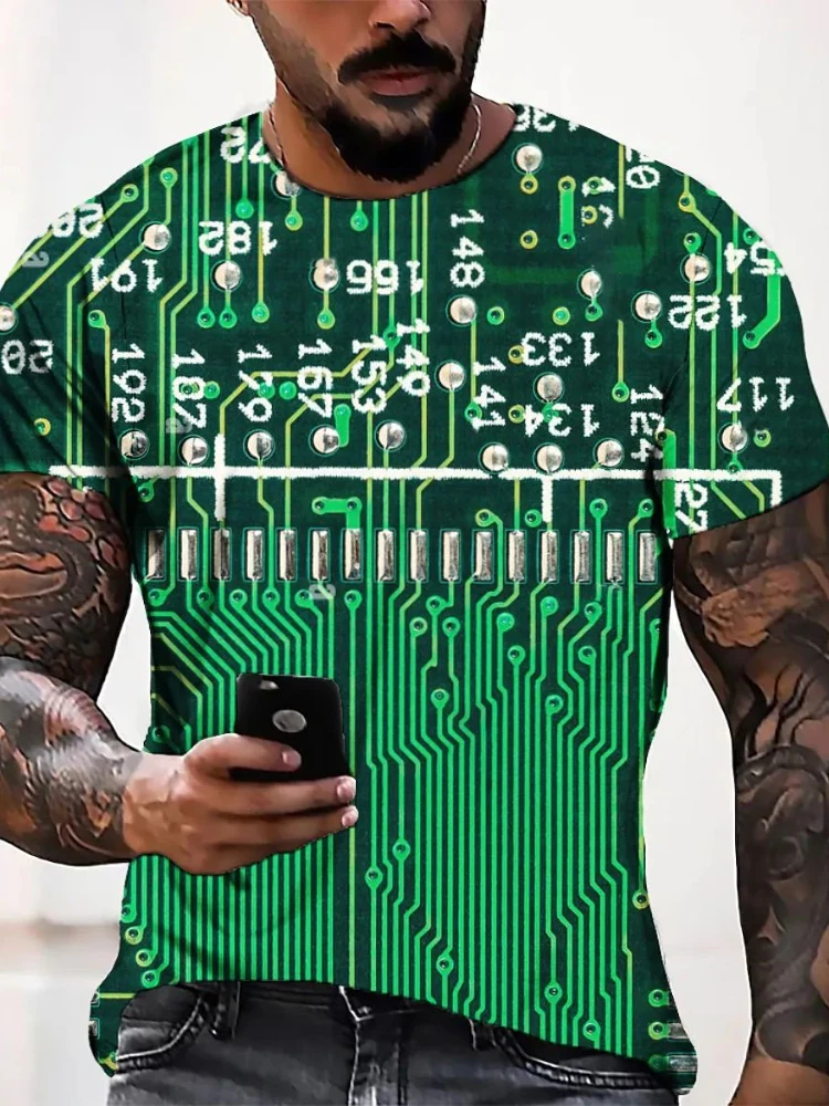 

Electronic Chip Hip Hop T Shirt Men Women 3D Machine Printed Oversized T-shirt Harajuku Style 2022 Summer Short Sleeve Tee Tops