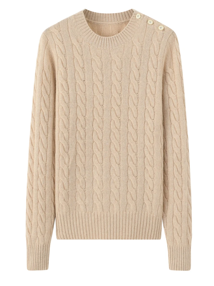 00 Женский свитер из чистого кашемира с круглым вырезом и пуговицами на плечах