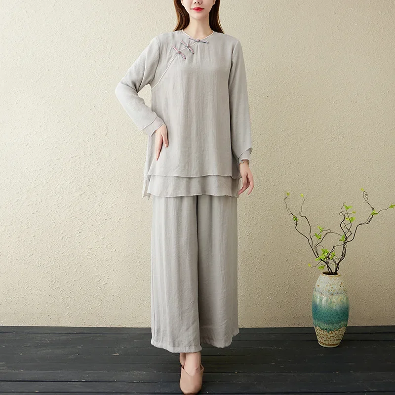 Весенне-осенний топ с длинными рукавами широкие брюки 2 шт. одежда для буддийской