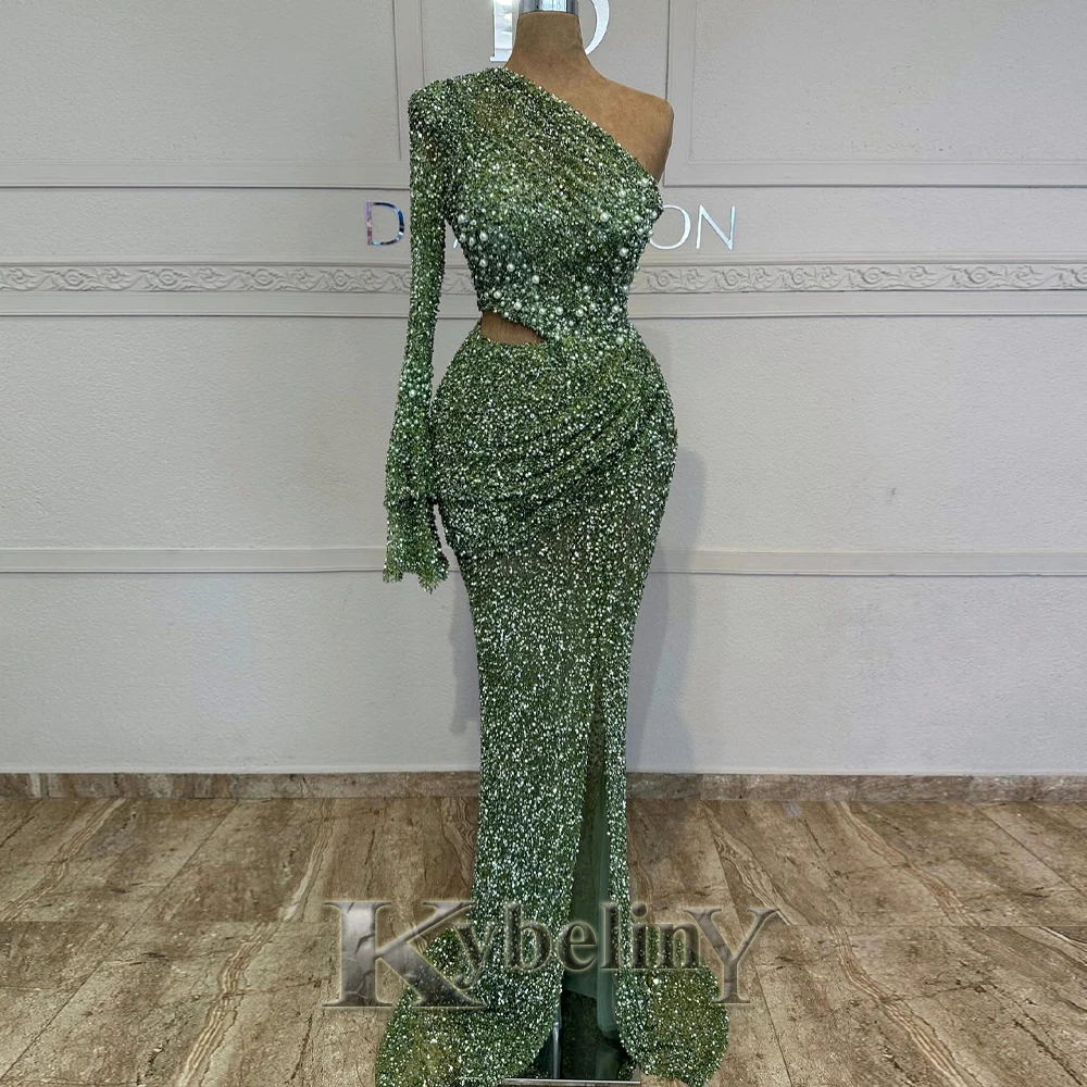 Kybeliny Блестящие выпускные платья на одно плечо с блестками и бисером Русалка