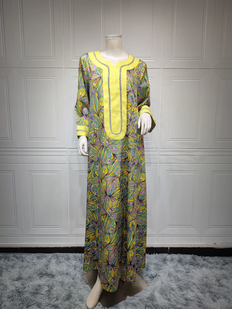 Eid Muslim Women Abaya Ramadan Morocco Party Dress Abayas Elegant Print Prayer Abayas Long Sleeve Robe Musulman Maxi Vestidos