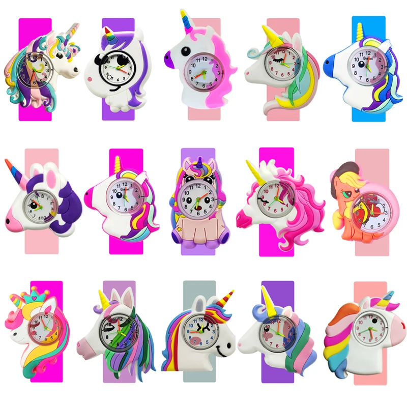 

Cartoon Unicorn Pony Kids Watches for Boys Girls Birthday Gift Children Puzzle Learn Time Toy Clock Slap Bracelet Baby Watch