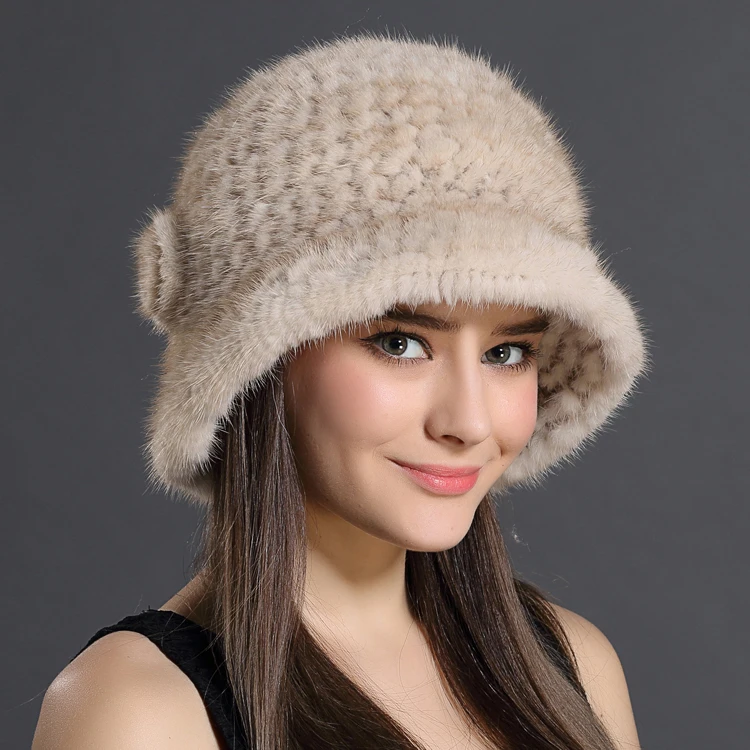 Warm Mink Bucket Hats Ladies Fur Winter Mink Hair Princess Woven Fashion Fluffy Casual Solid Winter Flower Pot Bucket Hat Women