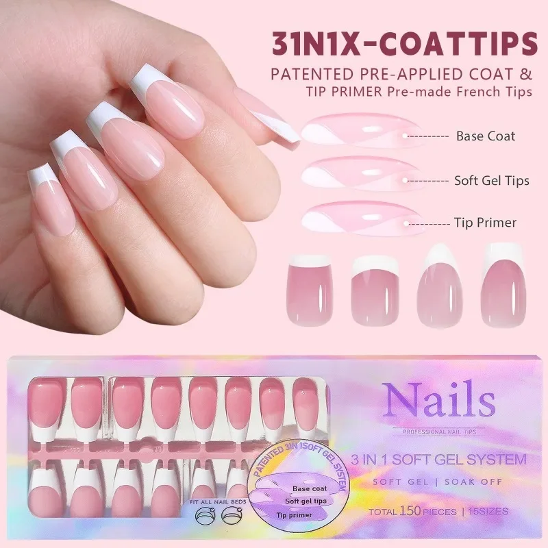 

150pcs/set Nude French Press on Nail Tips Ballet Wearable Fake Nail Seamless Reusable Full Cover Nail Patch Manicure Accessories