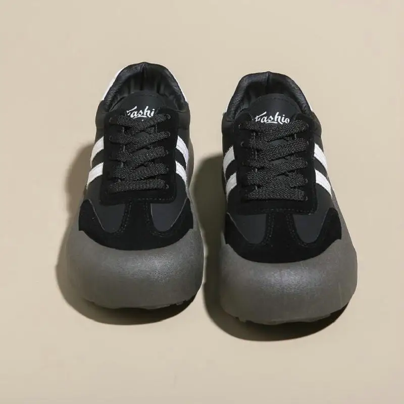 

Genuine Leather Round Toe Lace-up Sneakers Women Fashion Comfort Casual Sport Shoes Women 2023 New Spring/Summer Flat Sneakers