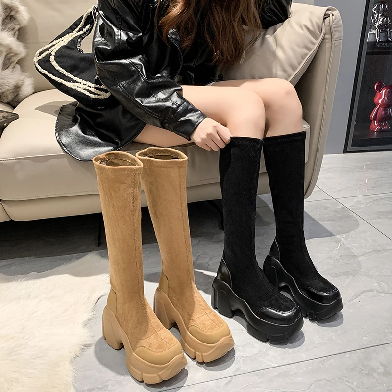 

Women's Rubber Boots Female Shoes Flat Heel Luxury Designer Winter Footwear Round Toe Boots-Women Rain Ladies Over-the-Knee Aut