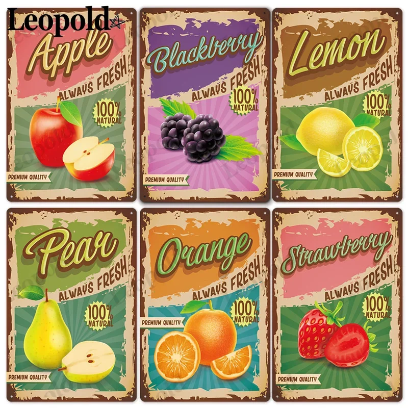 Ретро ностальгическая металлическая табличка серии фрукты и орехи плакат