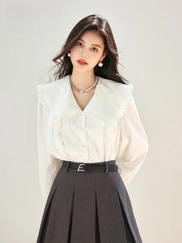 Handu Clothing House белые рубашки с кукольным воротником во французском стиле женские