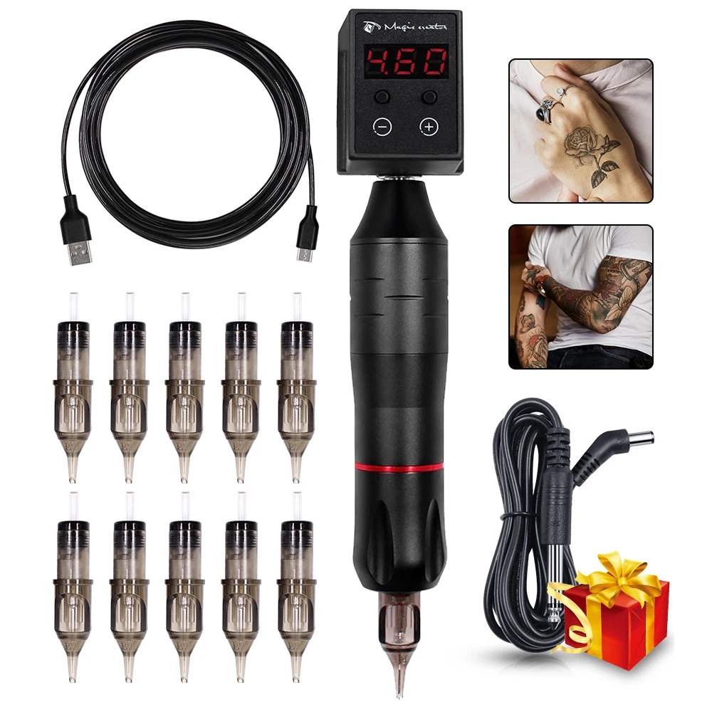 

Tattoo Machine Kit With Wireless Battery Tattoo Power Supply Rotary Pen Tattoo Cartridge Needles For Permanent Makeup Eyebrow